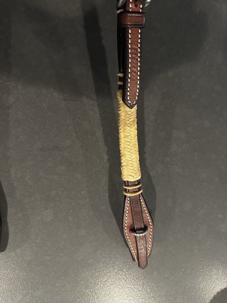 Natural Rawhide Quick Change Single Ear Headstall WITH STAINLESS