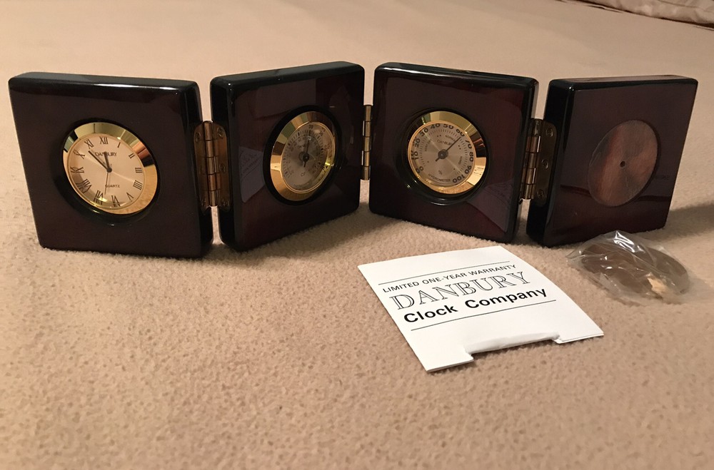 VINTAGE NEW! DANBURY MULTI-FUNCTION CLOCK THERMOMETER & HYGROMETER ENGRAVABLE