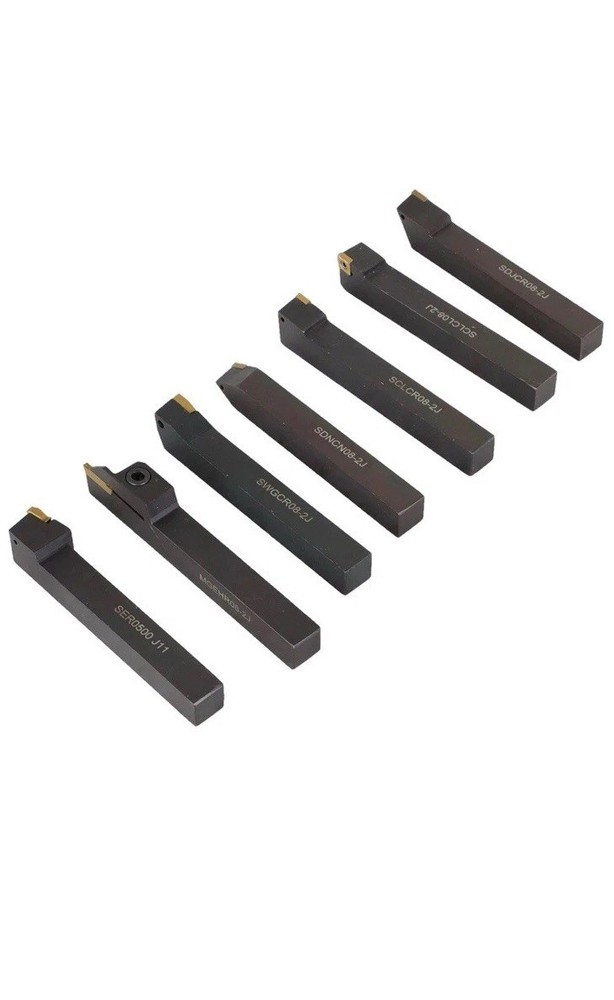 7PC Carbide Indexable Turning Tool 1/2" Lathe Tool Bit Set Thread Insert Holder