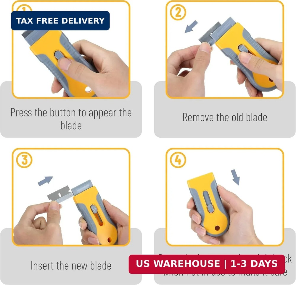 Bates- Razor Blade Scraper Set, 2 Pack, 1.5" & 4" Razor Scraper Tool with 20 Ext