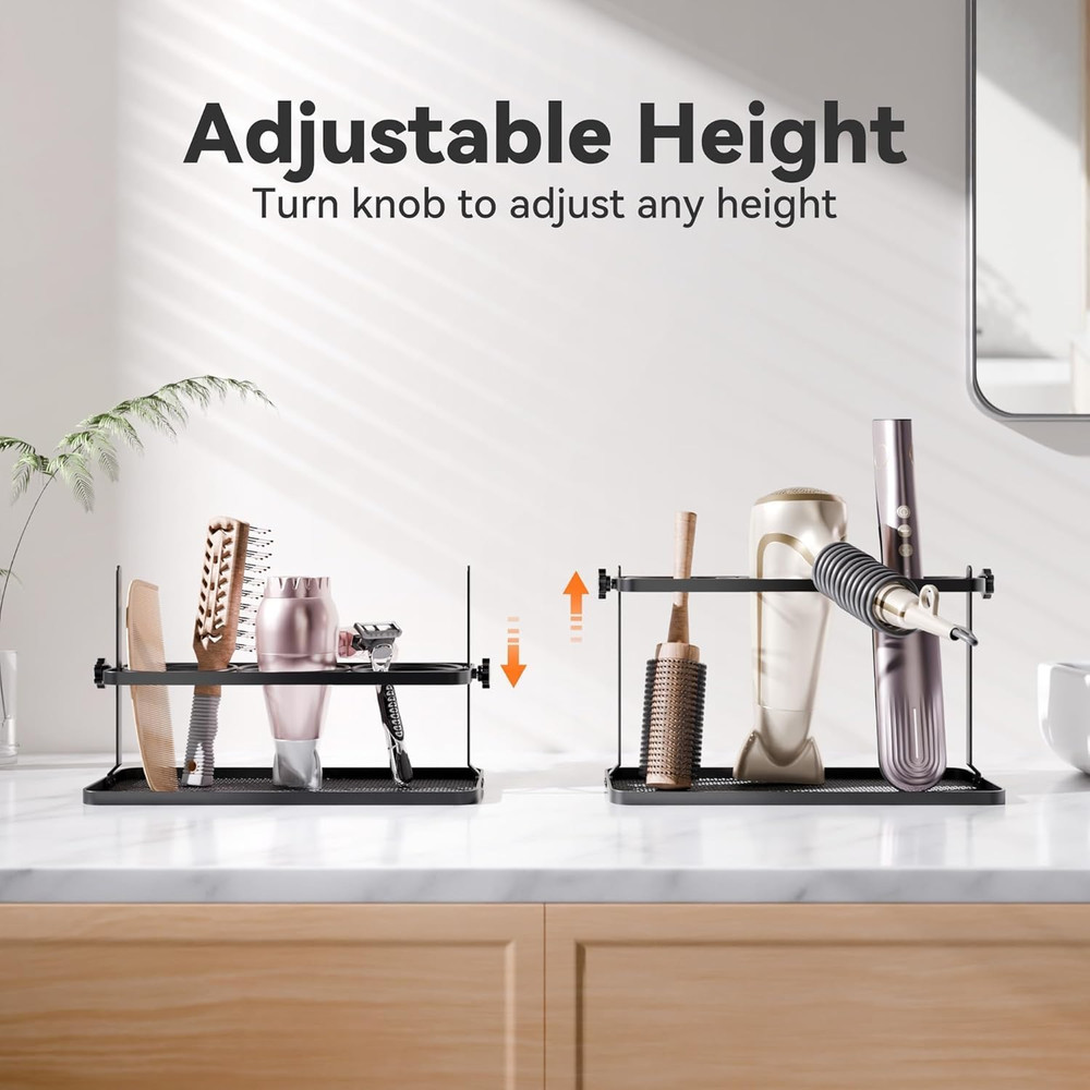 Wall-Mounted Adjustable Hair Tool Organizer - Multi-Position Storage (Black)