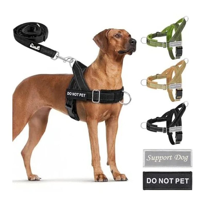 No Pull Dog Harness & Leash Set Tactical Reflective Adjustable Pad Med Large Dog