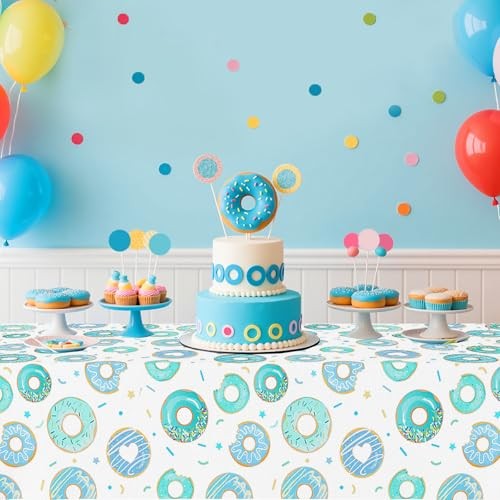 3 Packs Donut Theme Tablecloths, Teal Blue Sprinkled with Love Rectangular