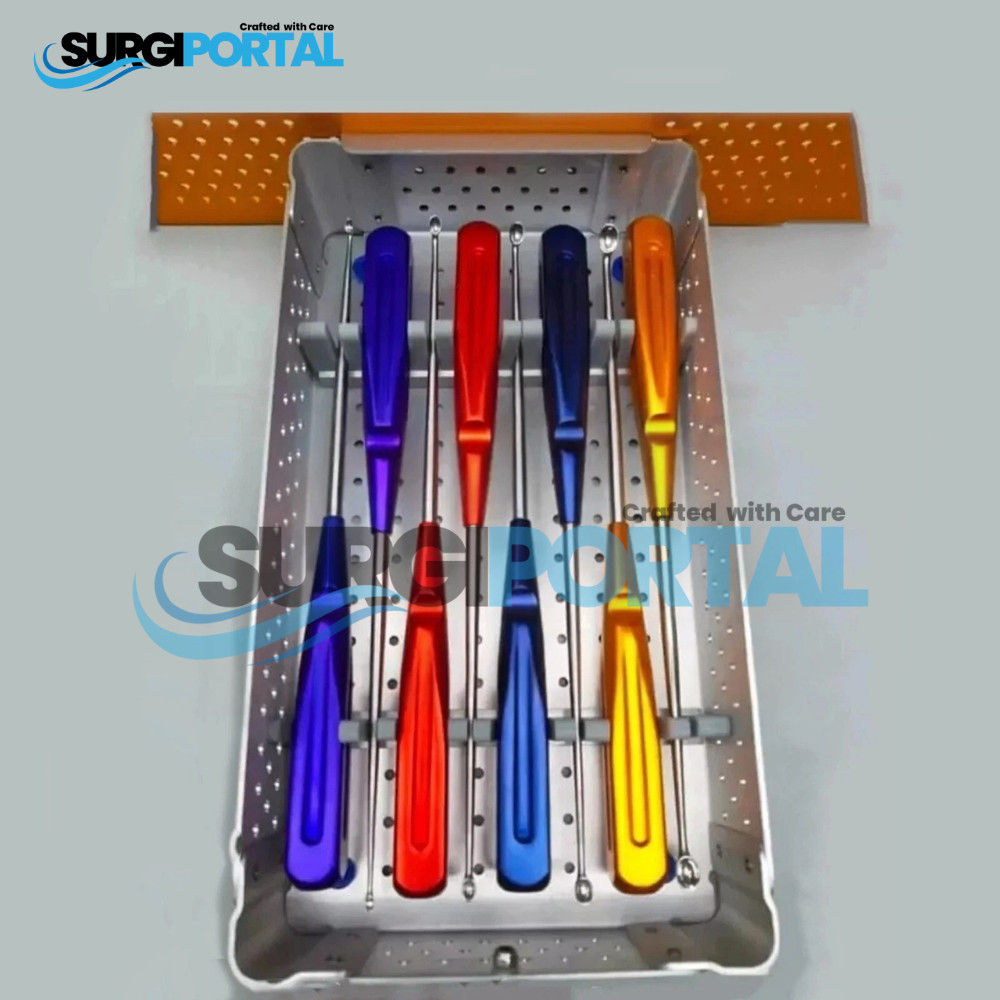 Cervical Bone Curettes Spine Instruments Set 8 Pcs With Box