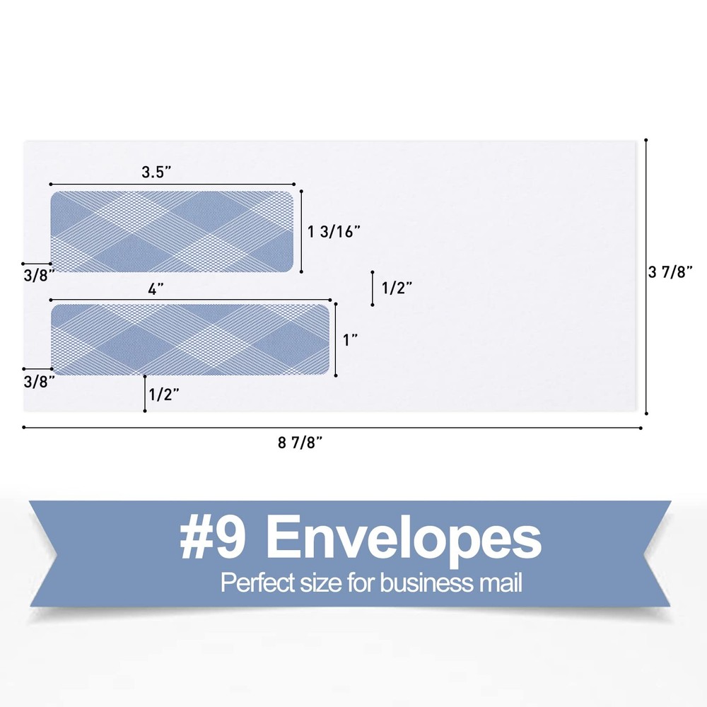 500#9 Double Window Security Envelopes, NO.9 Self Seal White Envelopes Design...