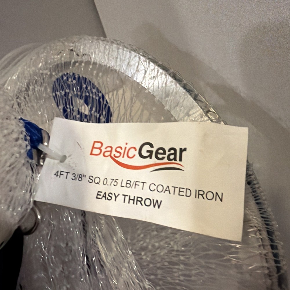 Casting Net, Basic Gear, 4 Foot 3/8 Square Foot .75 Pounds Coded Iron Easy Throw