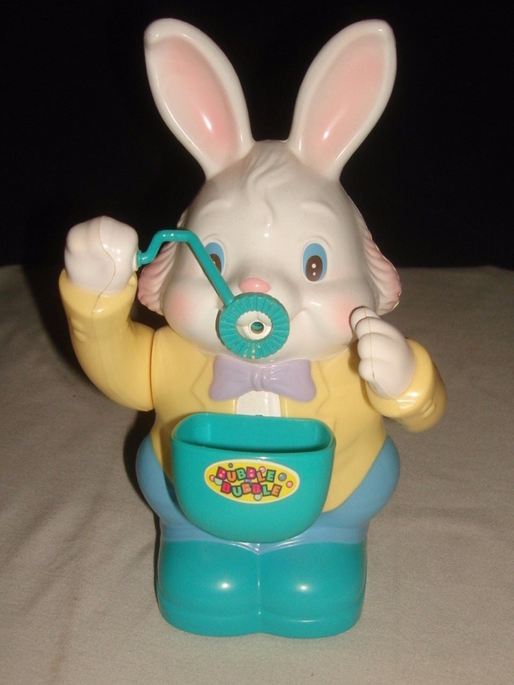 1995 MUSICAL BUBBLE BLOWING RABBIT W/BOX & A.C. ADAPTER MINT