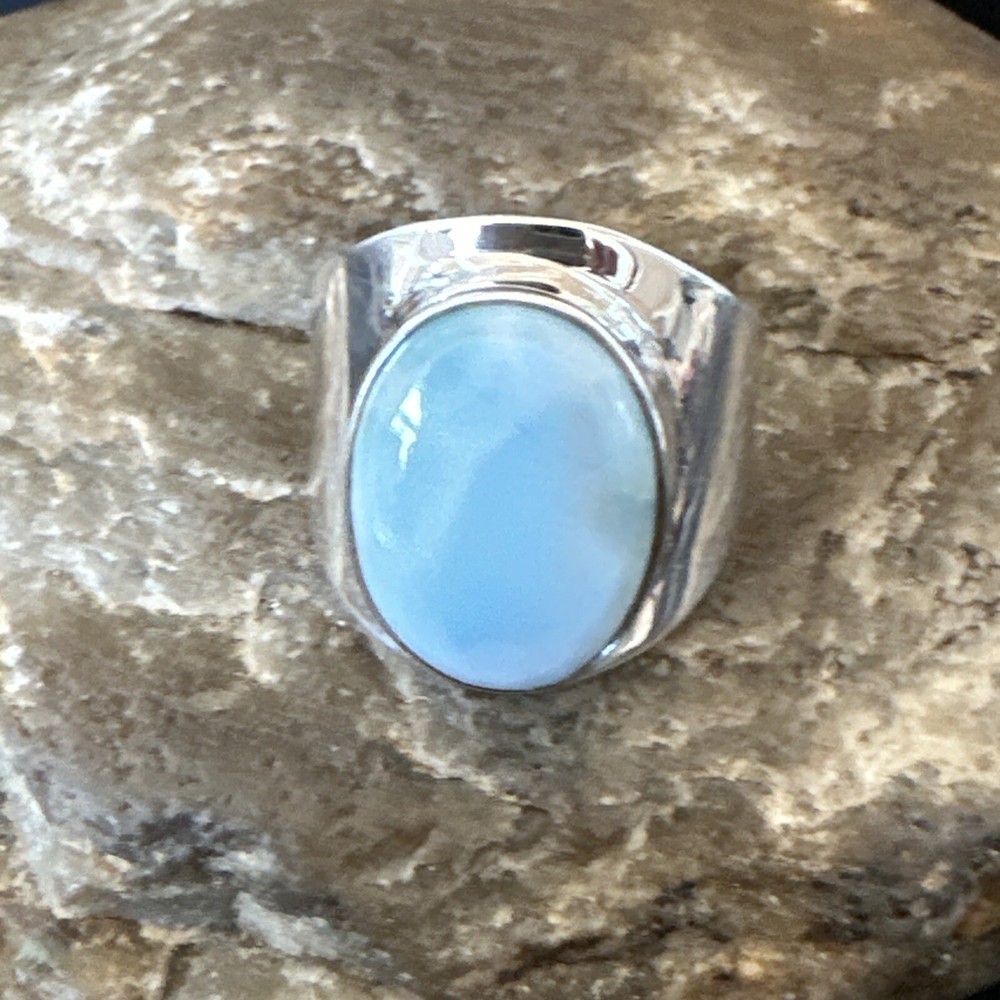 Gorgeous Blue Larimar Navajo Sterling Silver Ring Size 9 16601