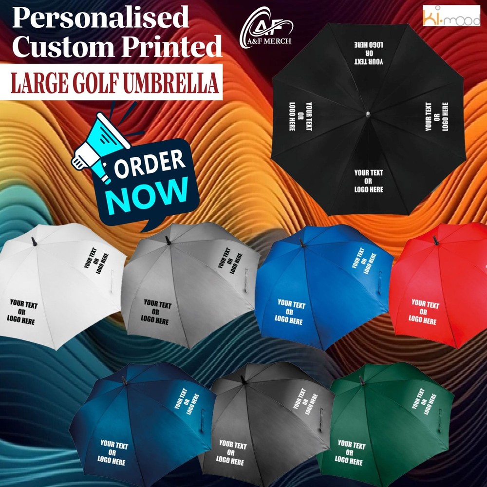 Personalised Custom Large Golf Umbrella KiMood Windproof Folding Brolly Design