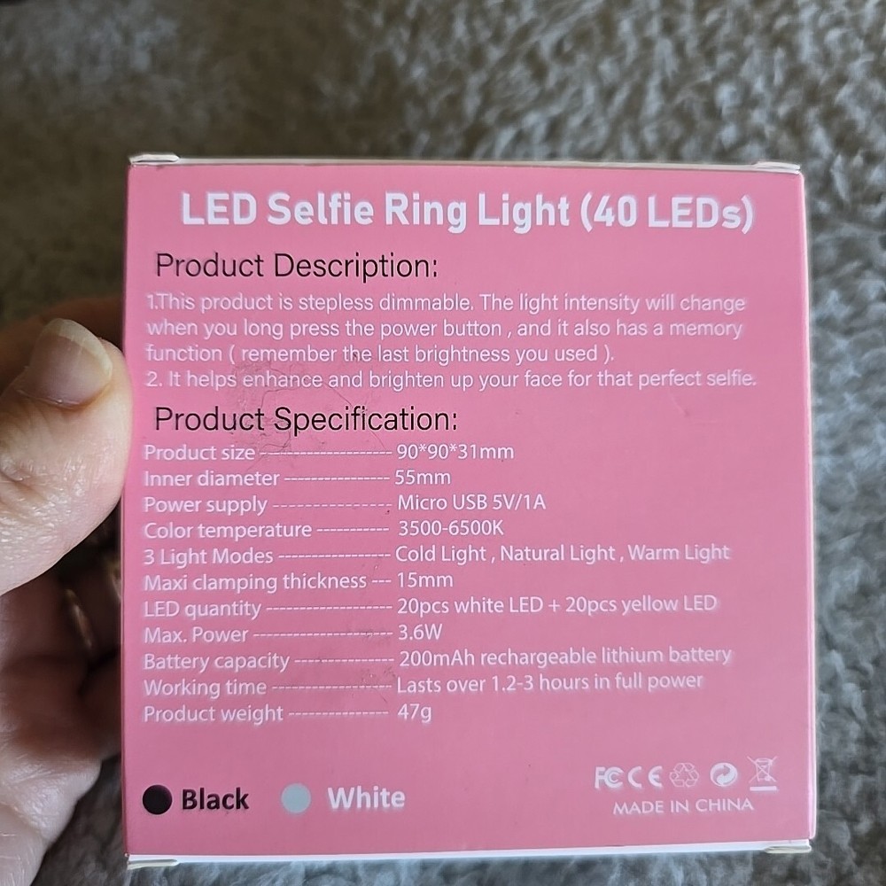3 Modes Selfie LED Ring Fill Light Camera Rechargeable for iPhone Android Phone