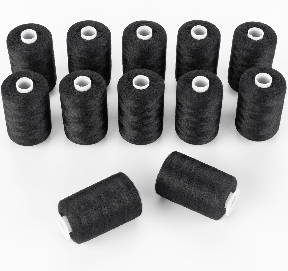 Sewing Thread 12 Spools Black Sewing Thread 1000 Yards per Polyester Thread S...
