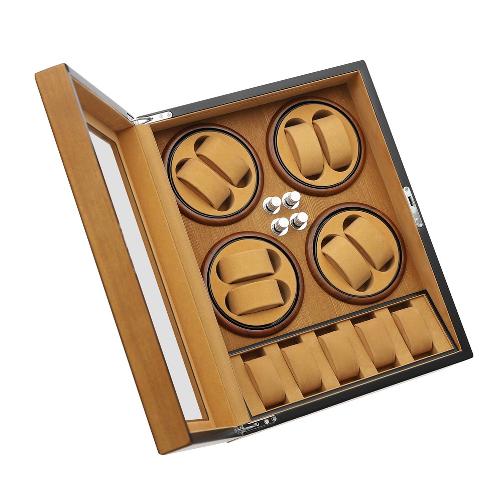 8+5 Pine Automatic Watch Winder Box With LED Light Storage Case 4 Winding Modes