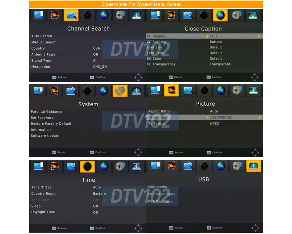Digital ATSC Converter Box For Broadcast Channels Play Pause Program Scheduling