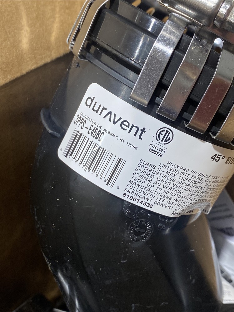 DuraVent PolyPro 3PPS-E45BC - 3" Single Wall PP - Elbow 45 Degree UV Black Qty:6