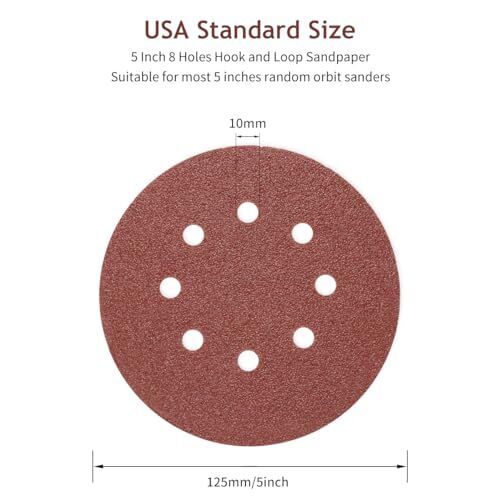 50Pack 5" 8 Hole Sanding Discs Hook and Loop Round Sand Paper for Orbital Sander