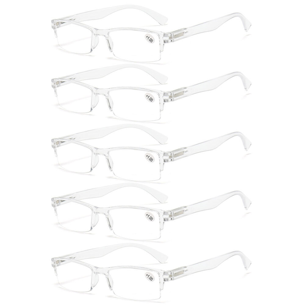 5 Pack Transparent Spring Hinge Reading Glasse Half Rimless Lightweight Readers