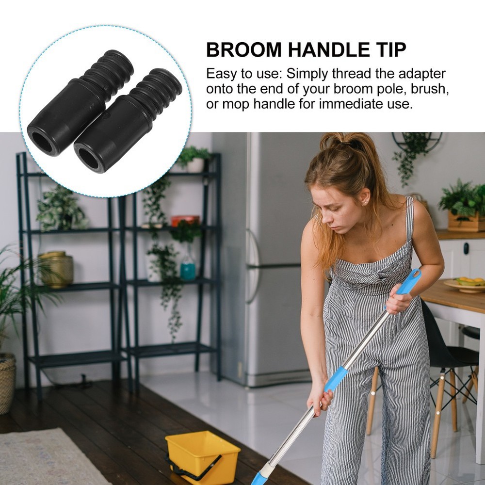 2 Pcs Threaded Tip Plastic Broom Handle Connector Replacement For Cleaning
