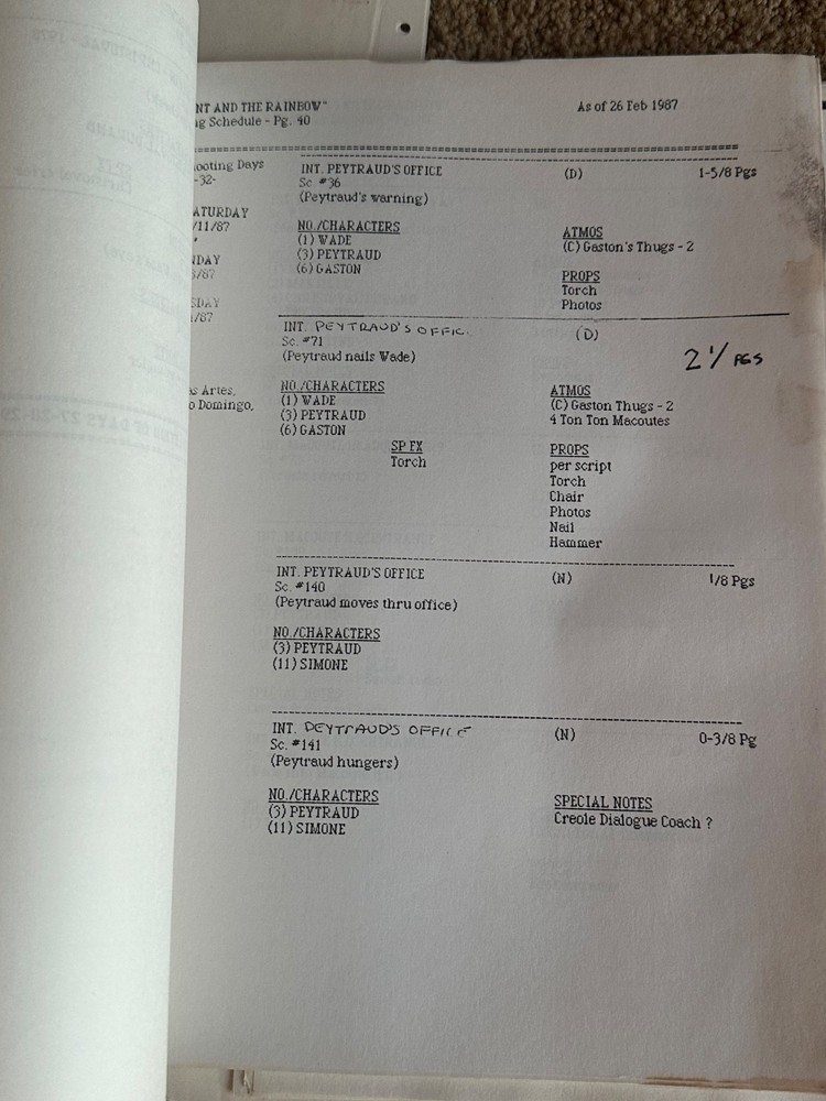 THE SERPENT AND THE RAINBOW RICHARD MAXWELL 1986 SCREENPLAY BLACK MAGIC SCRIPT