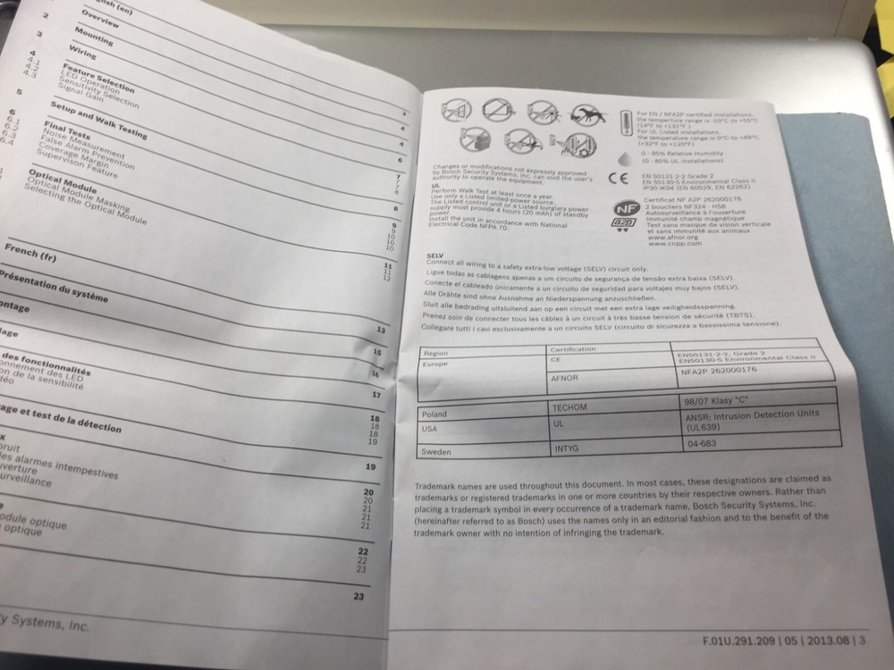 BOSCH DS938Z Panoramic Passive Infrared Detector with instructions