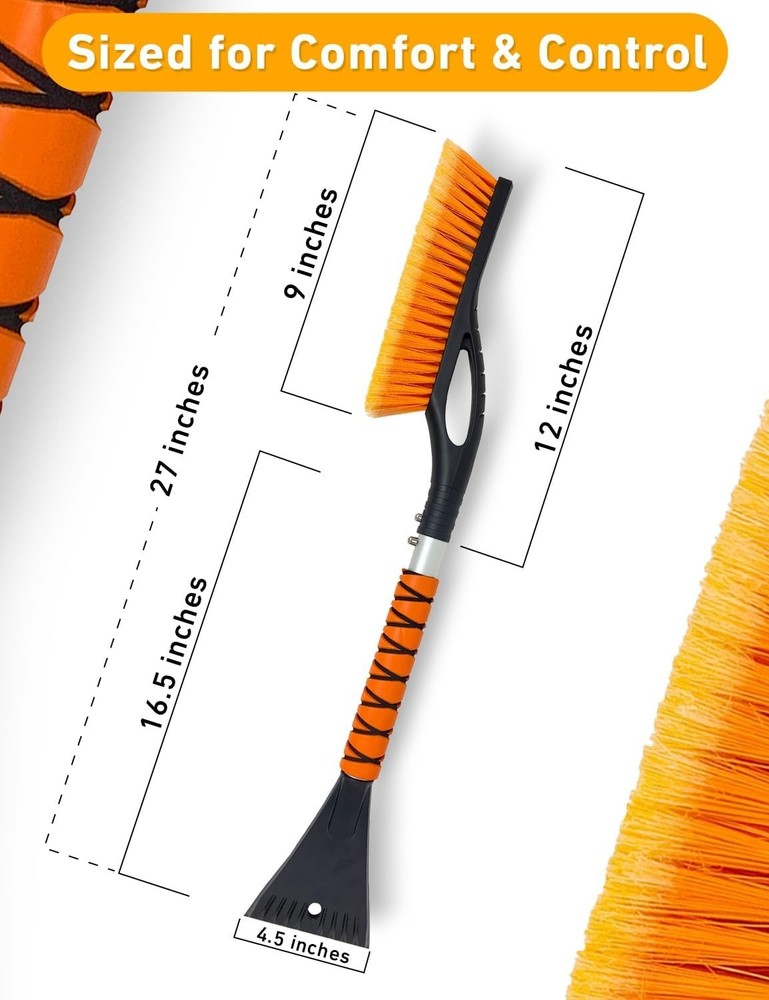 27'' Ergonomic Snow Brush & Ice Scraper Set - Durable, Compact & Lightweight