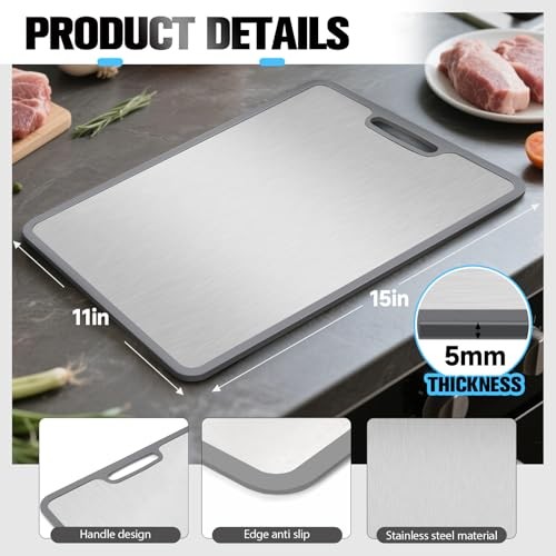 Titanium Cutting Board - 5mm Thick with Edge Protection, Non-Deforming &