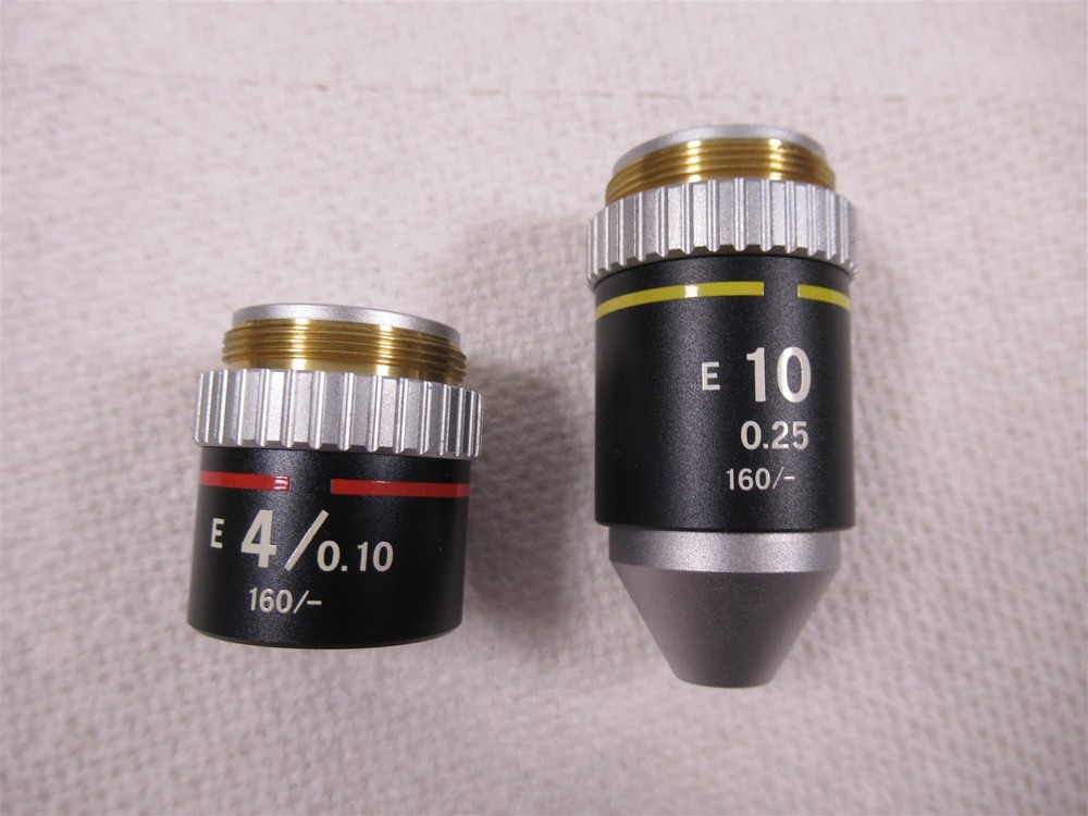 Nikon E 4x and 10x Microscope Objective Lenses 160mm Japan
