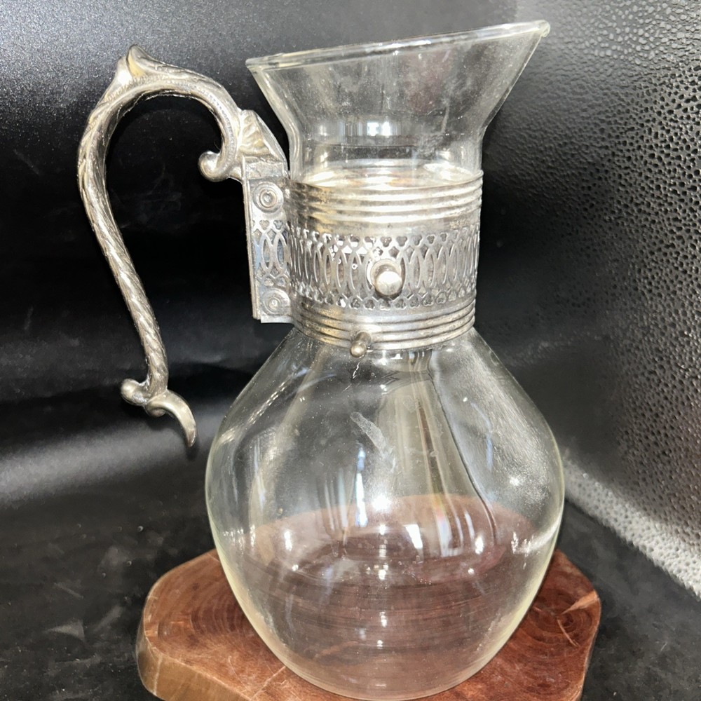 Vintage 9” Silverplate Glass Pitcher