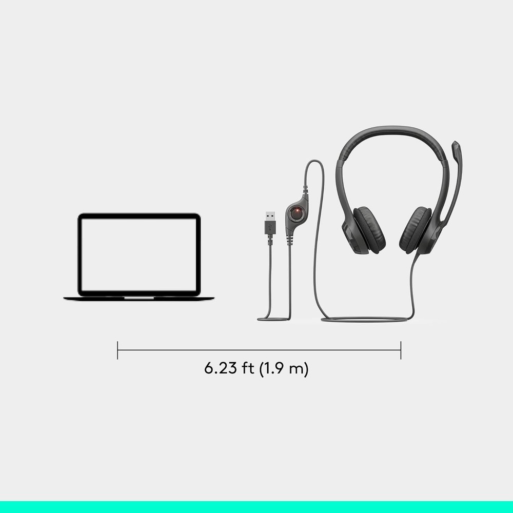 Comfortable H390 Noise-Canceling USB Headset with Adjustable Headband - Black