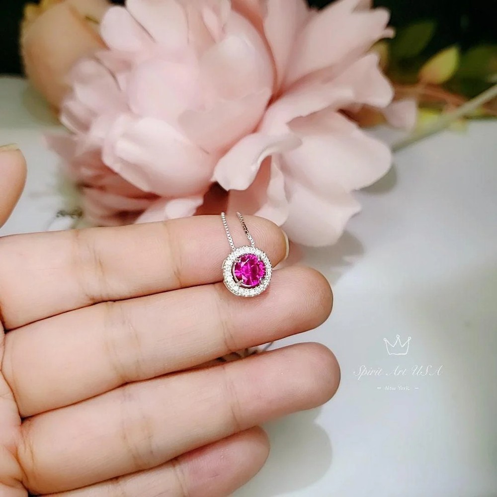 Tiny Red Ruby Necklace Sterling Silver - July Birthstone Mini Round Ruby Choker