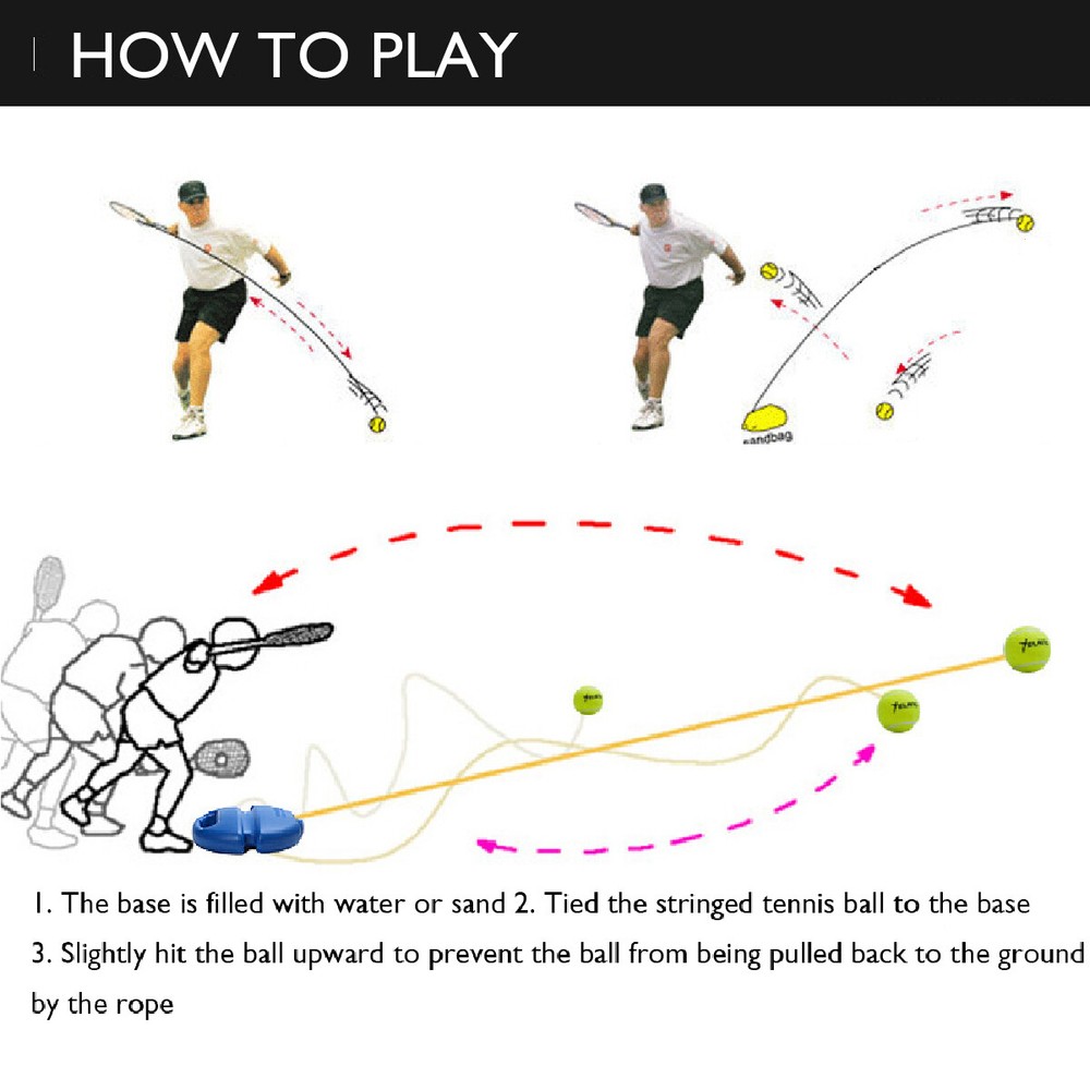Tennis Trainer Training Practice Self-Study Rebound Balls Back Base Tool w/ Ball