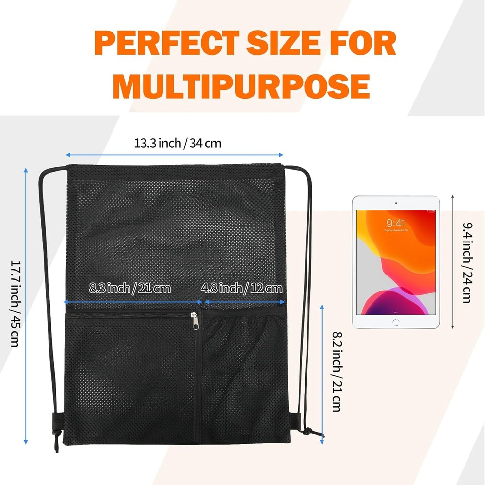 NATURAL STYLE 2 PACK Mesh Drawstring Backpack Bag, Multifunction Black