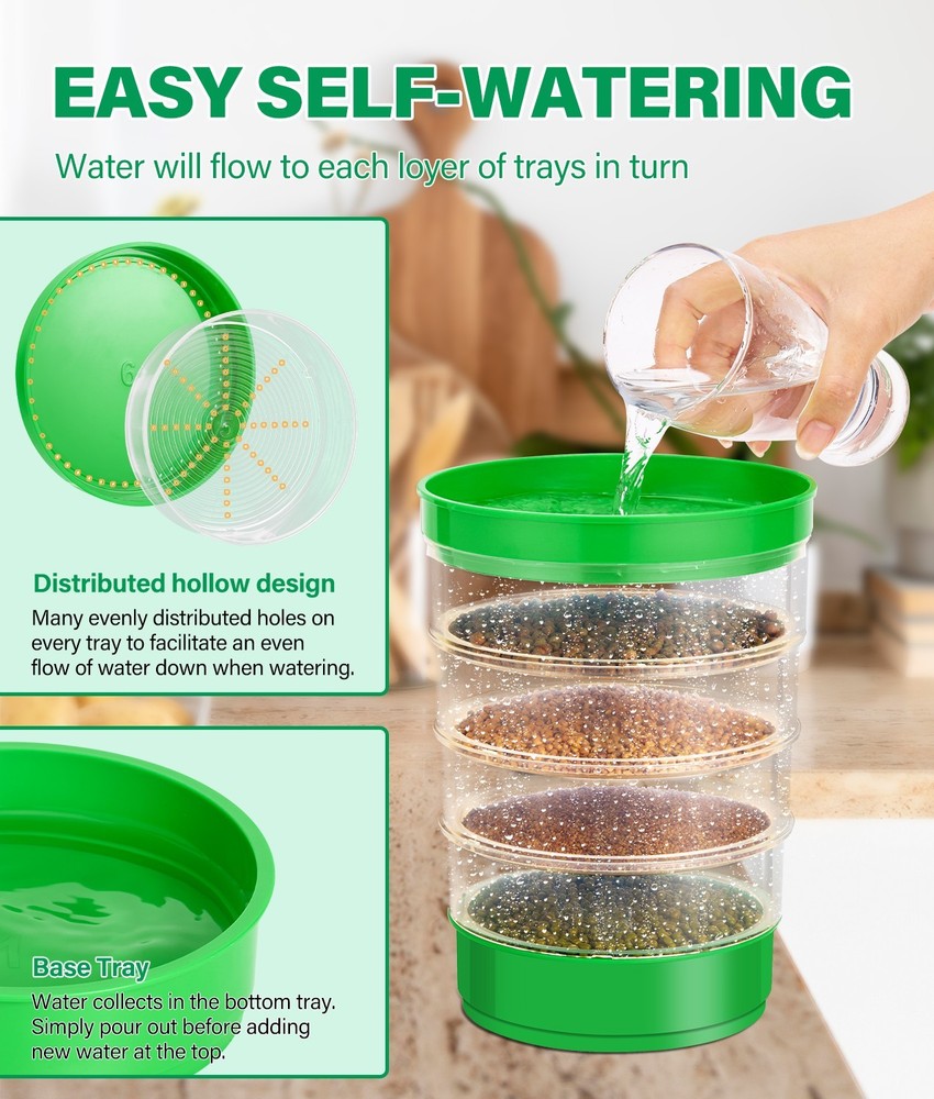HK Stackable Seed Sprouting Kit, 4-Tier Microgreens Growing Kit with Drain Holes