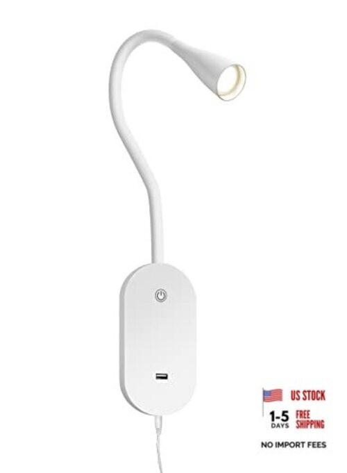 LED Wall Mount Reading Light for Bed, Reading Lamp with USB Output 5 White