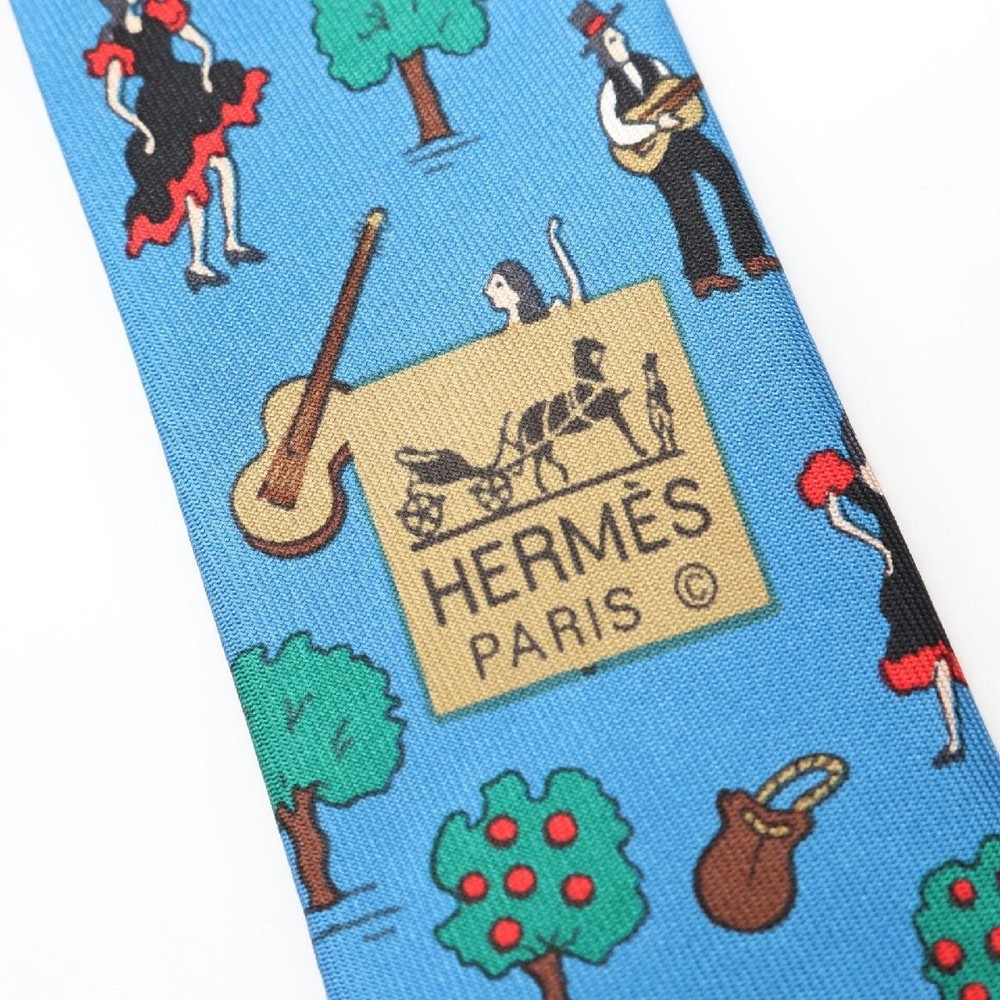 HERMES tie clothing silk blue used