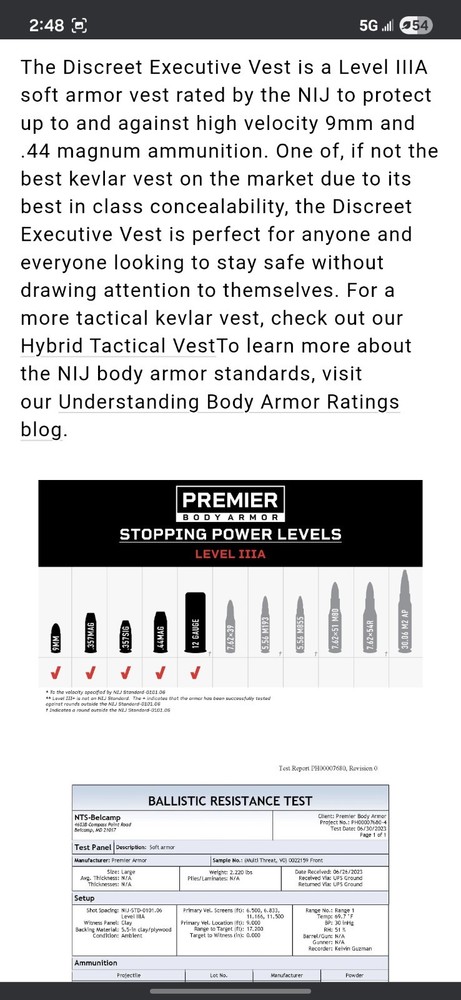 Discreet Executive Vest - Level IIIA DEV-WHITE-S Size Small