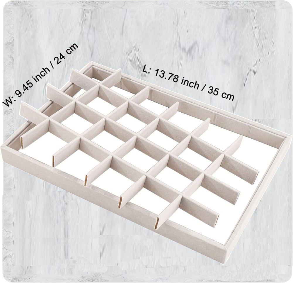 Velvet Jewelry Organizer Tray 24 Compartments Stackable & Removable
