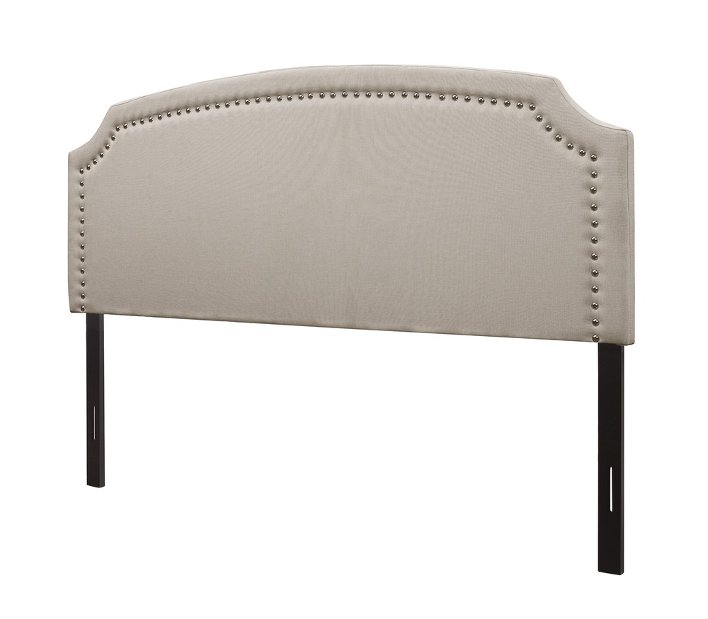 Full Upholstered Headboard Warm Gray Nailhead Trim Adjustable Height