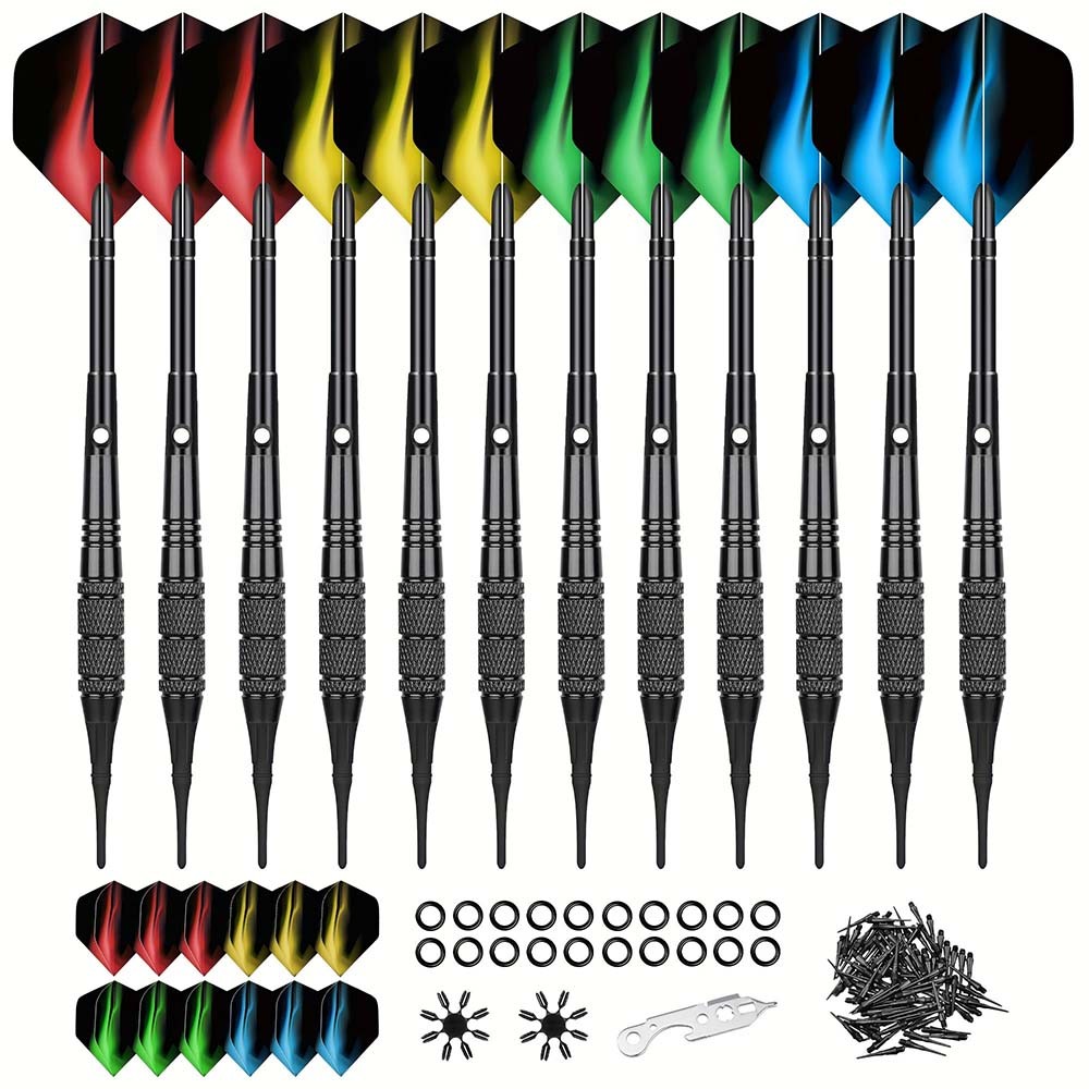Well-Made Responsive Modern Sleek 12-Piece Replaceable Plastic Soft-Tip Dart Set
