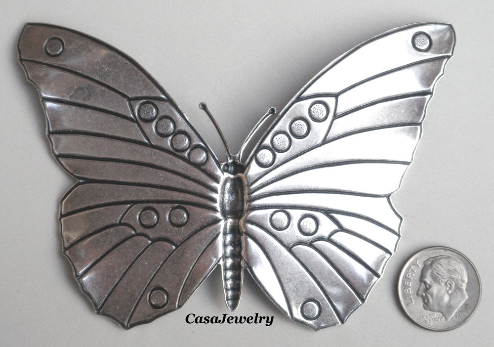 #5004RS LARGE ANTIQUED STERLING SILVER PLATED BUTTERFLY COMPONENT - 1 PC