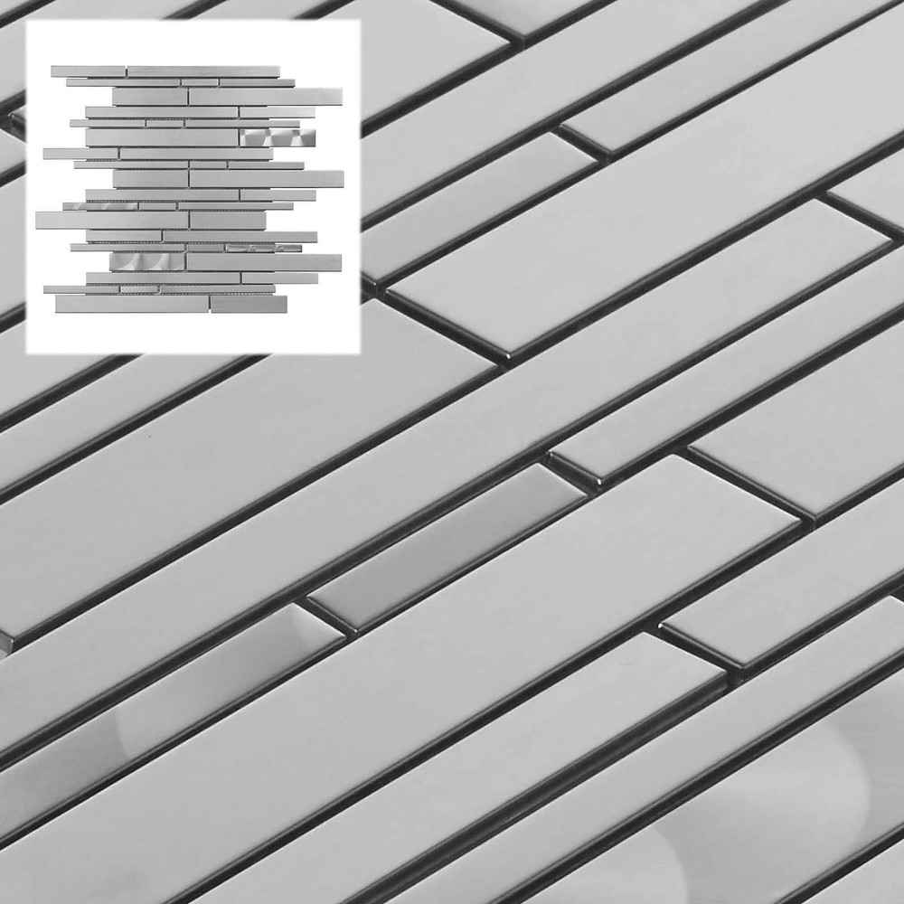 Industrial Stainless Steel Linear Blend Mosaic Wall Tile Kitchen Backsplash