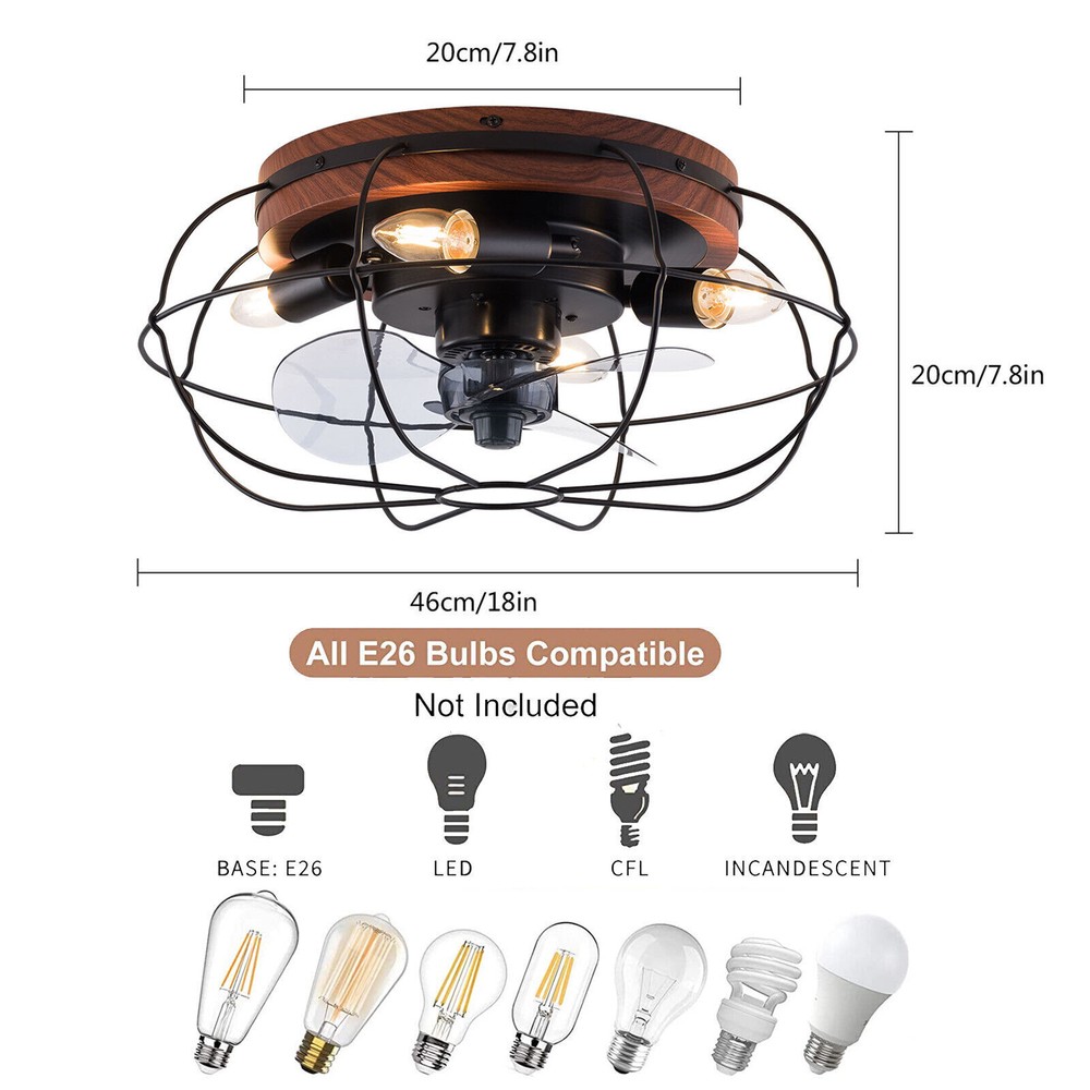 Low Profile Caged Ceiling Fans with Lights and Remote, Flush Mount Ceiling Fan w