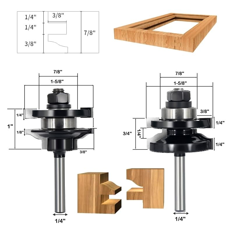 SICWOOD 3-Pc Cabinet Door Router Bit Set 1/4" Shank Raised Panel Ogee Bits