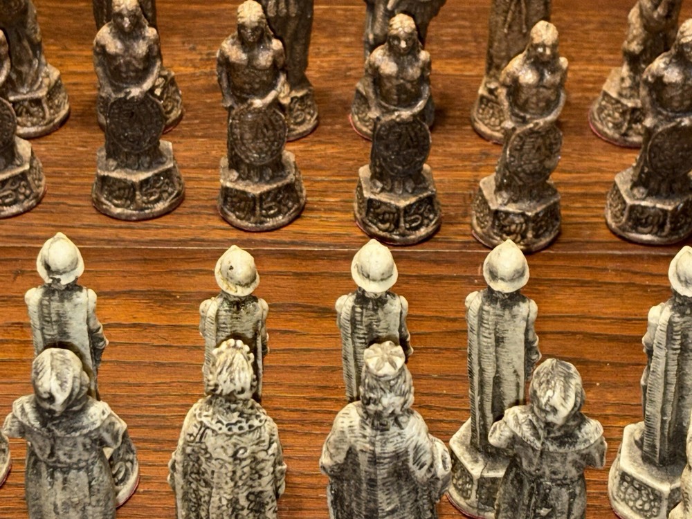 Vintage Aztec Mayan Chess Pieces .