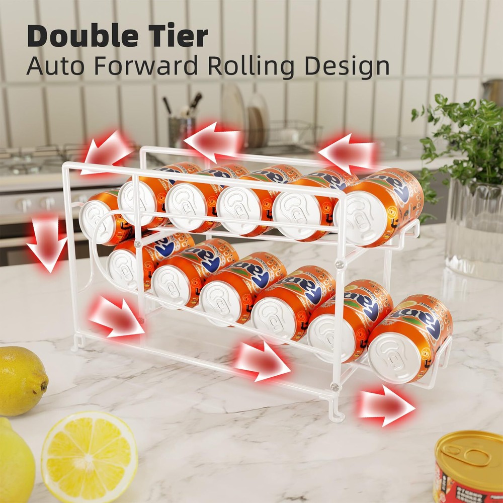 Soda Can Rack Organizer For Pantry Stackable 2 Pack Metal Rustproof Can Dispense