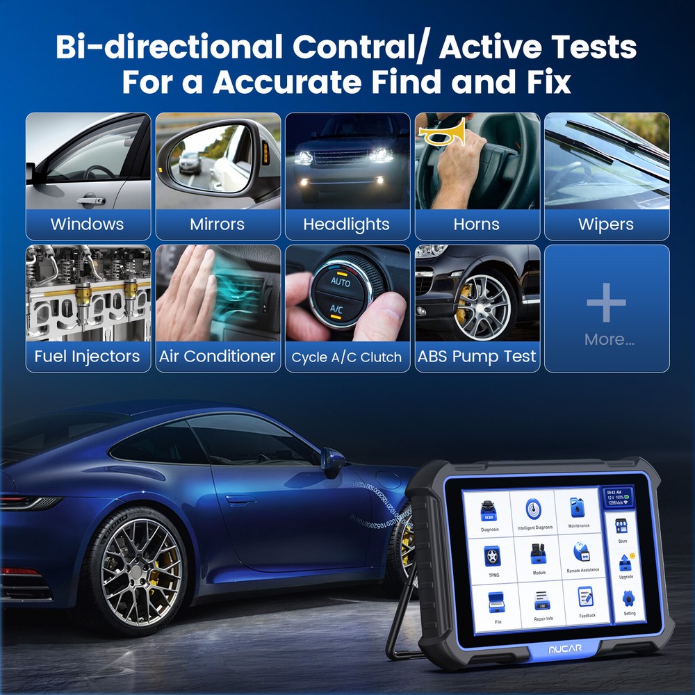 MUCAR VO8+TPMS Tool Diagnostic OBD2 Scanner Bidirectional E.CU Coding 34+Service