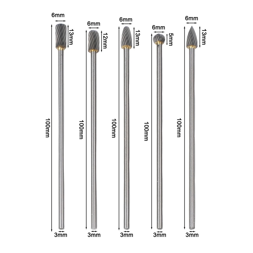 5pcs Solid Carbide Rotary Tools for Precision Work in Metal and Wood Projects