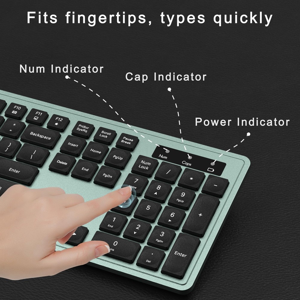 Wireless Keyboard And Mouse Combo Full-Size 104-Key Numeric Keypad Green Set