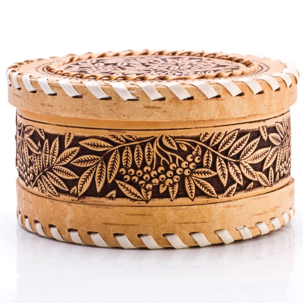 4" Rowan Tree Beresta Birch Bark Trinket Box Lidded Round Storage Keepsake