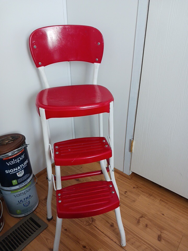 Vtg 2-Step Step Stool with Pull-Out Steps Org. Rescue Estate Item 34 Inches Tall