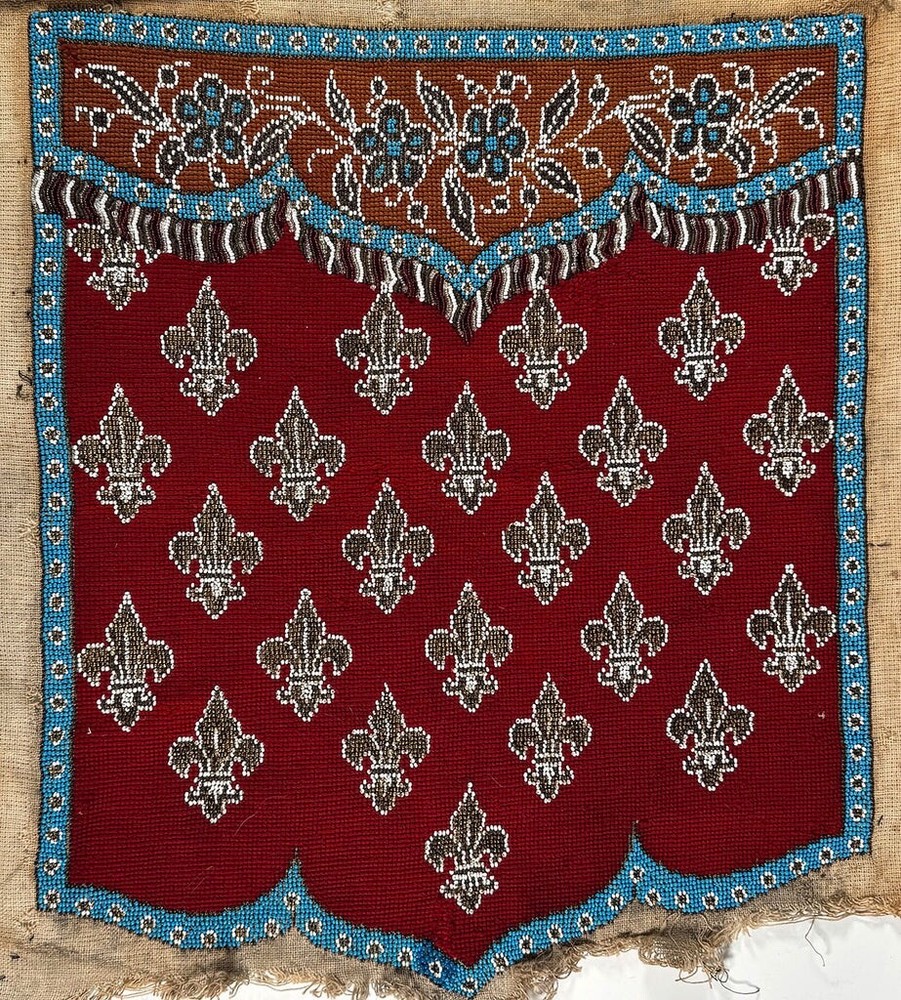 Fine Antique Beadwork Needlepoint Fire Screen Panel, Unused. French Fleur de Lys